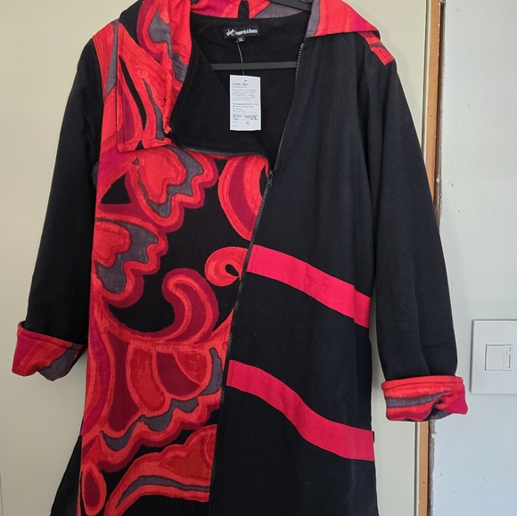 Women's Coat, Leopards and Roses XL, red and black - Picture 1 of 3